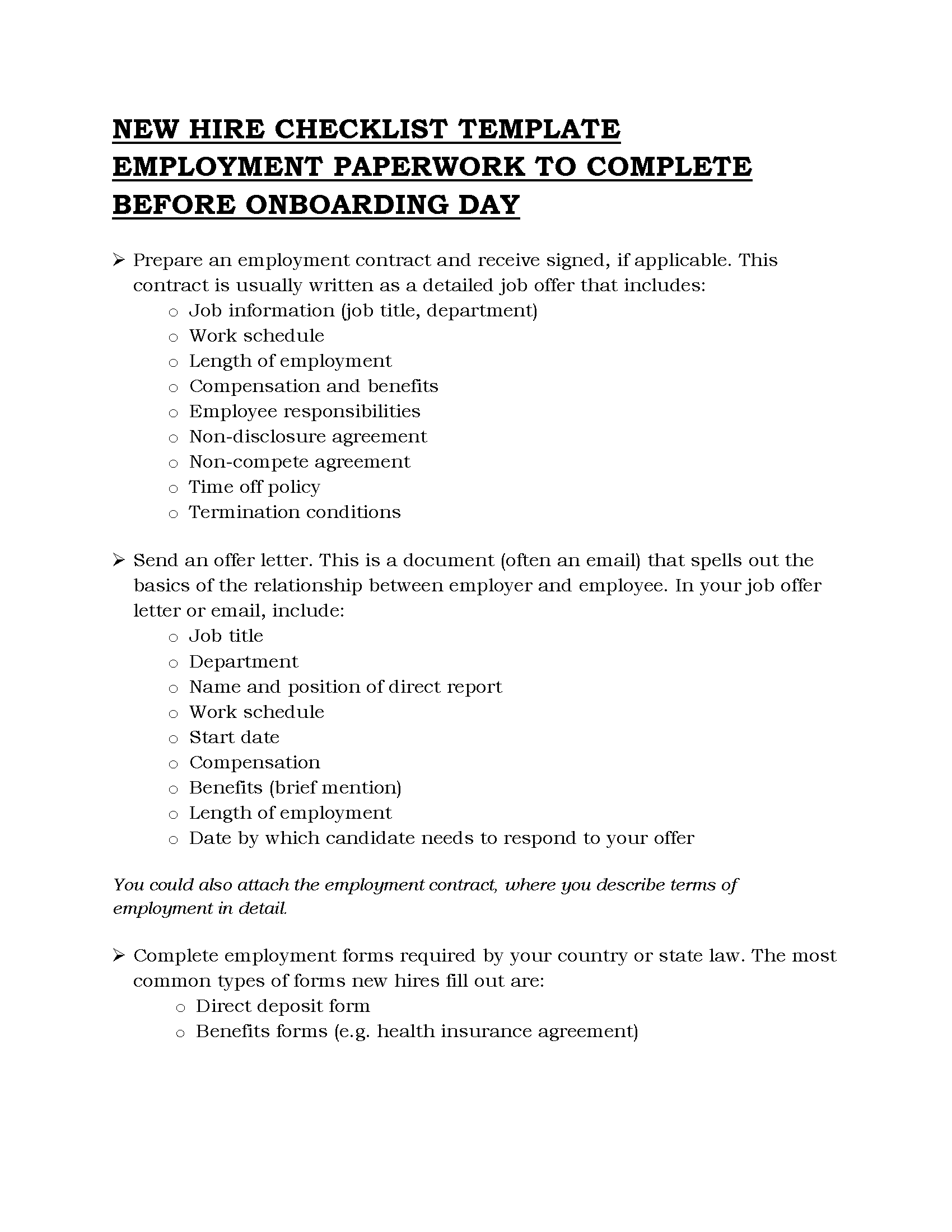 07 - New hire checklist template